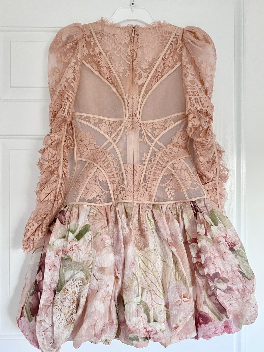 NWOT Zimmermann Dancer Silk Linen Lace Bubble Mini Dress
