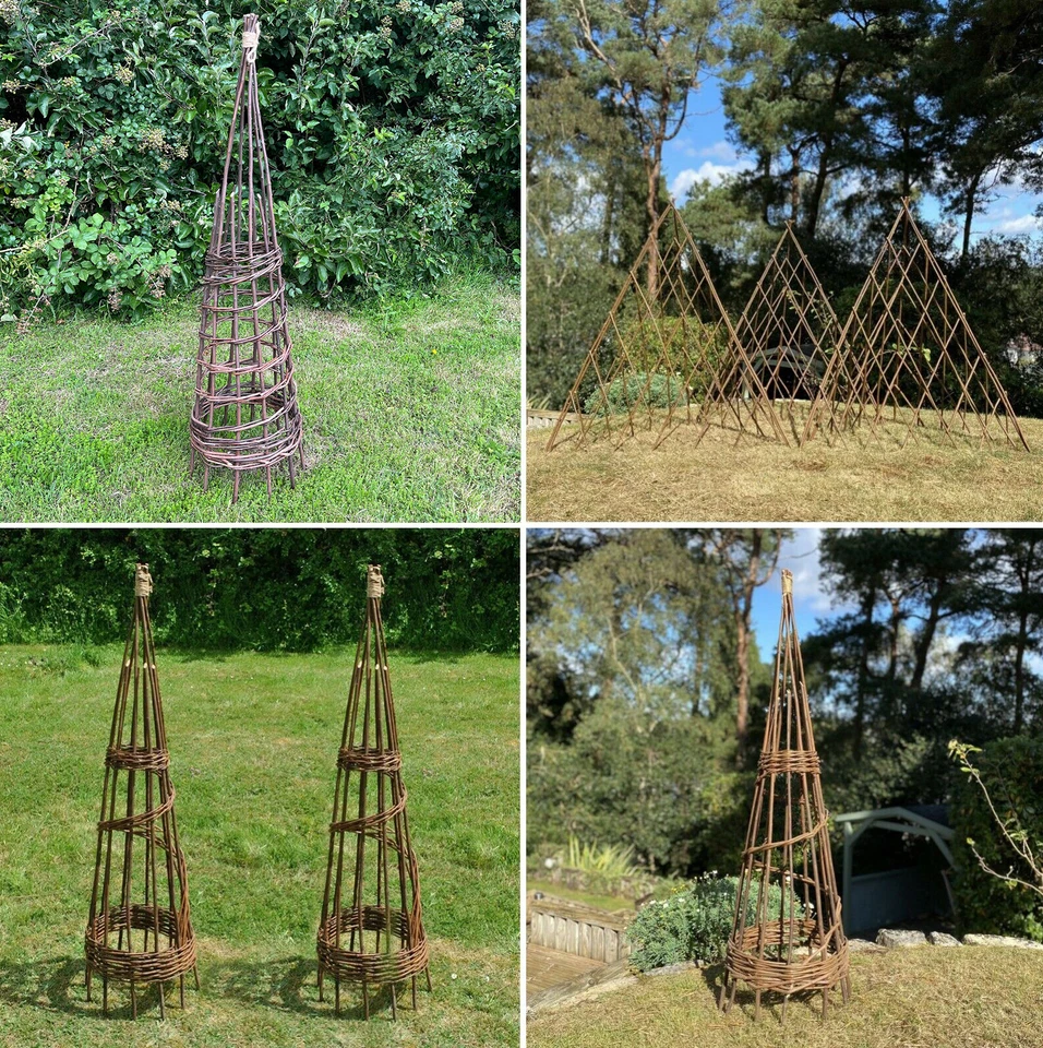SELECTIONS Garden Obelisk Obelisks Willow Wicker Wooden Wood Climbing Plant Support
