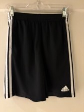 Adidas Shorts Youth Large 14/16 Black w/White Stripes Active Lightweight Workout