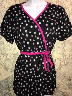 Scrubs Chrokee top black fushia pink dots 2617 DBLO Size L
