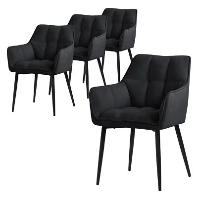 4x Chaise de salle à manger noir en tissu éponge pieds noir métalliques élégant - Photo 1/4