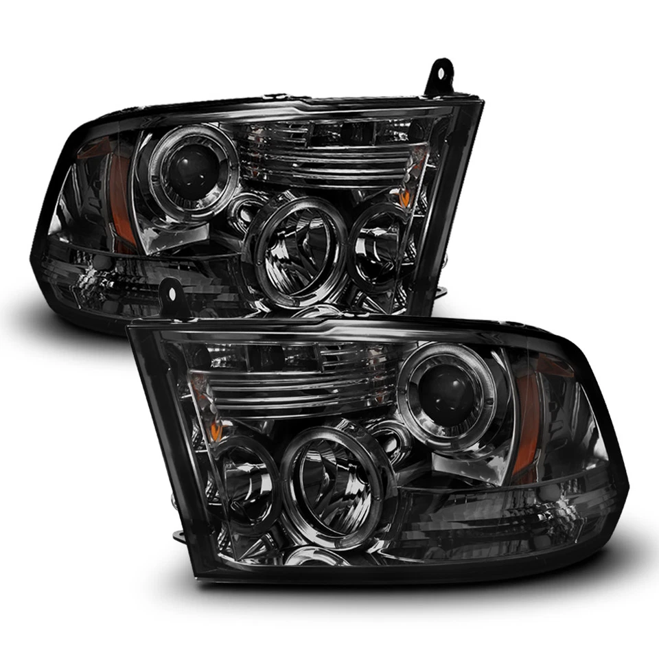 Smoked 2010-2018 Dodge Ram 1500 2500 3500 LED Halo Projector Headlights Headlamp - Image 2 of 4