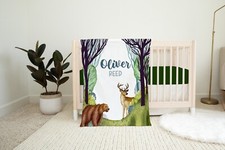 Woodland Personalized Baby Boy Blanket, Minky Soft Baby Blanket, Forest Animals 