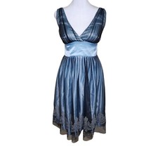 Vintage Y2K Davids Bridal Fit Flare Dress Womens Size 6 Peacock Blue Tulle Overl