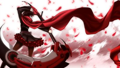Anime girls rwby ruby rose scythe petals skirt cape playmat gaming mat