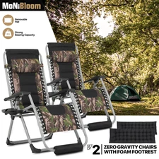 Set of 2 Zero Gravity Chair Foldable Beach Lounge Reclining w/Removable Cushion