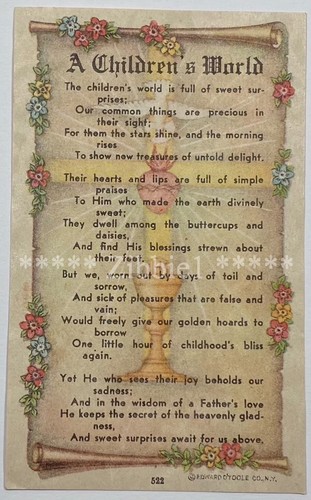 A Children’s World, Vintage Holy Devotional Prayer Card.