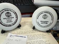 Wham-o Frisbee 4" mini calling card Ron Kaufman with letter from 1978 set of 2