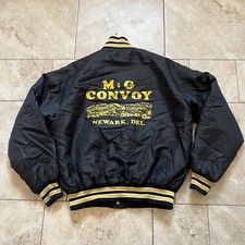 Vtg 80s Saying Trucker Jacket Black Yellow Newark Delaware Large 