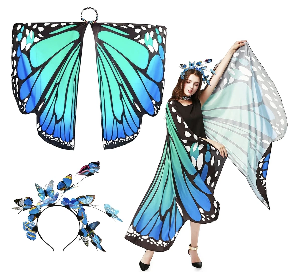 Alas De Mariposa Naranja De 76 Cm Con Correas Elásticas | Accesorio De Cosplay Y Fiesta Para Mujeres Y Niñas