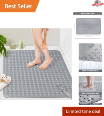 Luxury Dark Grey TPE Extra Large Bath Mat with Suction Cups & Pebble Texture