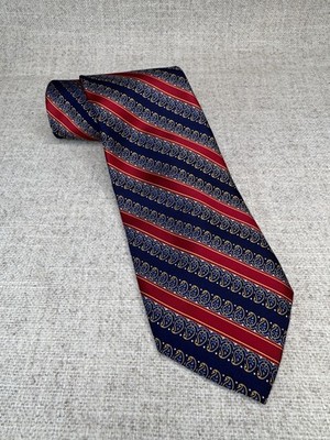 Robert Talbott Carmel Silk Tie Hand Sewn Navy Blue, Red Paisley Striped USA