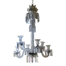 c1850 Antique French Louis-Philippe Crystal Candle Chandelier Signed by Baccarat