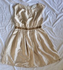 Forever 21 Beaded & Pleated Waist Sleeveless Semi-Metallic Beige Dress Medium