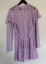 Free People Rock Candy Lace Ruffle Dress Purple M Crochet Sheer Dainty Coquette