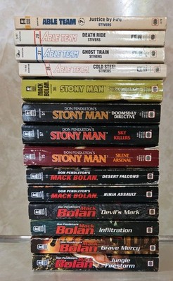 DON PENDLETON'S MACK BOLAN LOT OF 14 BOOKS - ABLE TEAM, STONY MAN, SUPER BOLAN