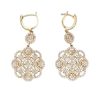 VINTAGE DESIGNER EFFY DIAMOND FLOWER DANGLE DROP EARRINGS 14K YELLOW GOLD