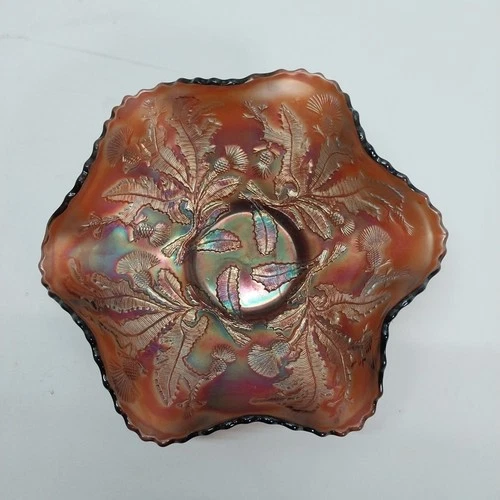 Fenton Amber Carnival Glass Thistle Pattern Bowl