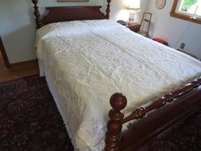 Elegant CREAM-ON-CREAM FLORAL Fringed MATELASSE BEDSPREAD - 80" x 90" - Unused