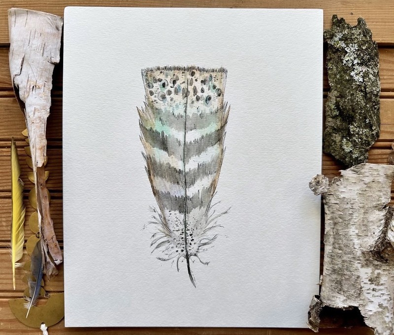 Original Art Painting Feather Bird Wall Art Home Decor Illustration Minimalistic
