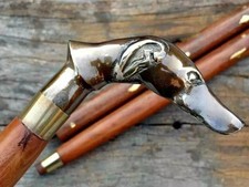 Victorian Brass Dog Handle Head Designer Cane Vintage Wooden Walking Stick Gift