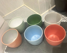 Set of 6 Round Ceramic Plant Pots Multicolour 7x7 inch. No drainage holes.