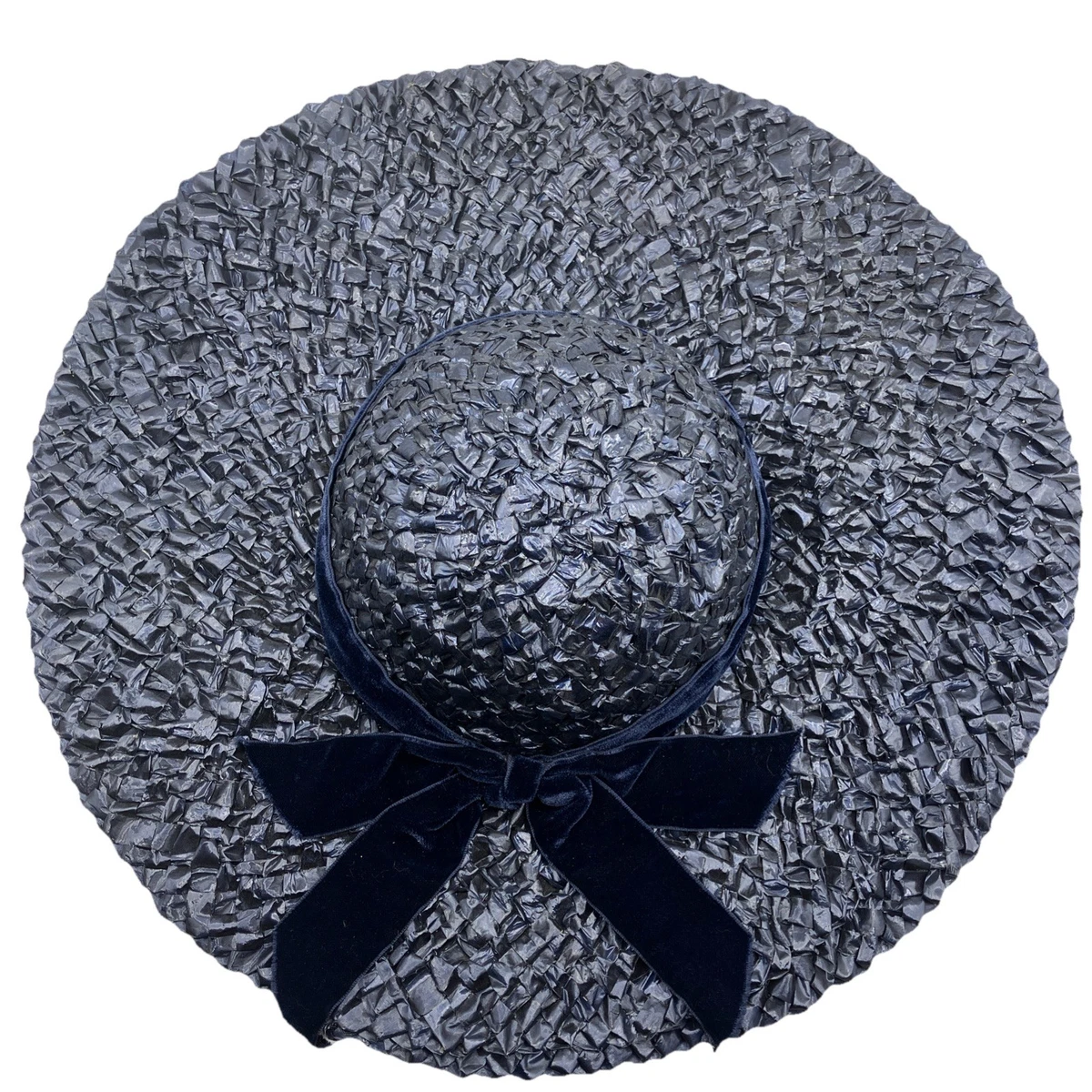 RARE Vintage Janyth Roy UNION MADE Navy Blue Ribbon Bow Raffia Vintage 40s Hat Janyth Roy Hat - Etsy main image 3