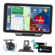 Portable Carplay Screen for Car, 7" Wireless Carplay & Android Auto with 