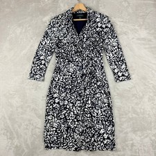 Lauren Ralph Lauren Wrap Dress Women 6 Navy White Floral Print 3/4 Sleeve Lined