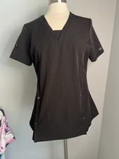 Genuine Dickies Size M Black Squared V-Neck Short Sleeve Scrub Top Medical