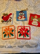 Vintage 5 Needlepoint Christmas Ornaments
