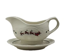 Pfaltzgraff Snow Village Gravy Boat & Underplate Christmas Holiday
