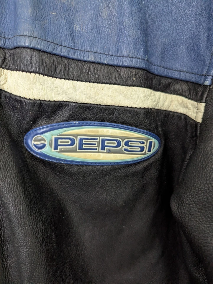 Pepsi Generation Next Vintage Genuine Leather Jacket Mens Size Large Blue Black - Image 2 of 4