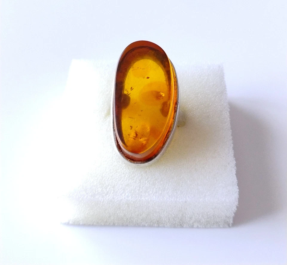 Bague en Ambre de la Baltique sur Argent Sterling 925 - Taille 57 - Photo 1/3