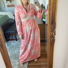 Unbranded  Vintage Handmade Pastel Pink Floral Prairie Dress Maxi Cottage Lace