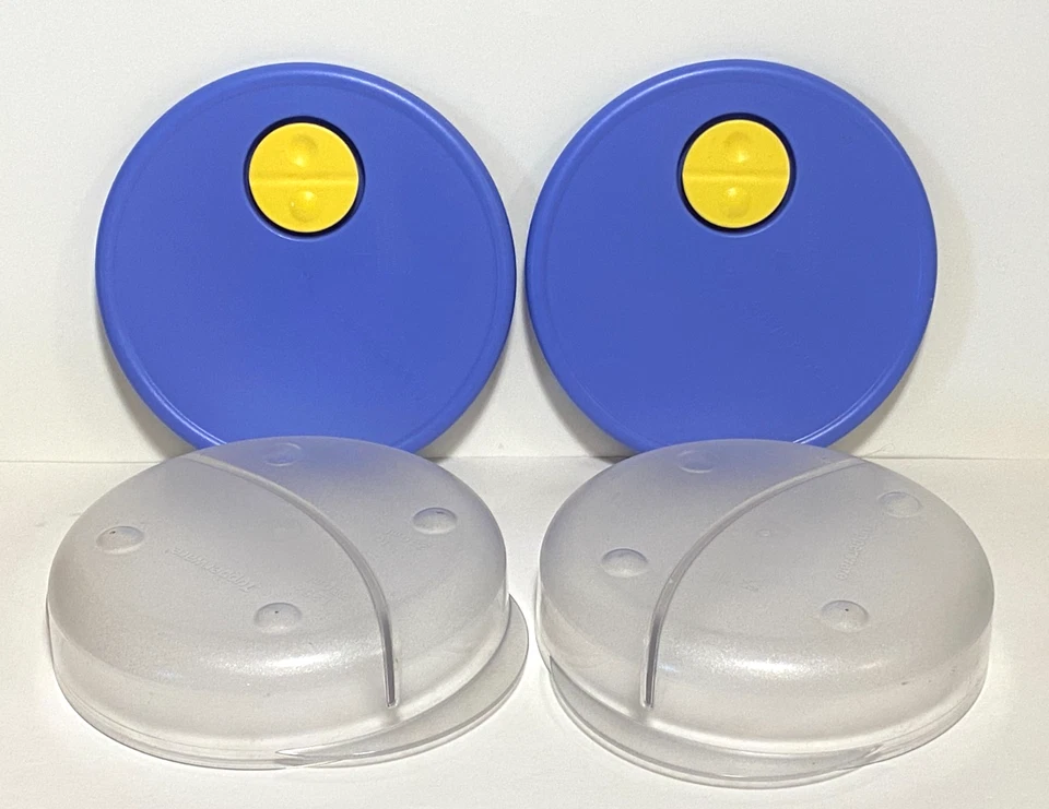 2 TUPPERWARE ROCK VENT N SERVIR DIVIDIDO CON TAPAS AZULES TAZONES MICROONDAS # 4521 Foto 3 de 4