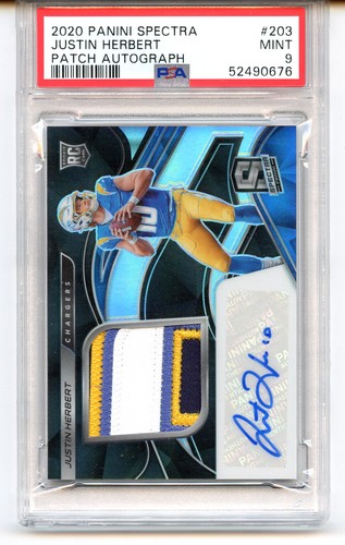 Justin Herbert 2020 Panini Spectra Patch Auto /99 #203 RC RPA PSA 9 Chargers