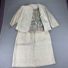 Vintage 1960s Women  s Brocade 3pc Skirt Suit Jacket Skirt Floral Top Ivory MCM