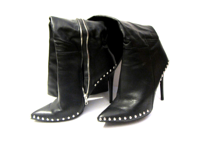 Fashion Nova Studded Black Faux Leather Stiletto Knee Boots Size 10