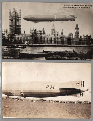 Zeppelin DIRIGIBLE H.M. Airship R 34 w parliment  RPPC scarce lot 2 photochrome
