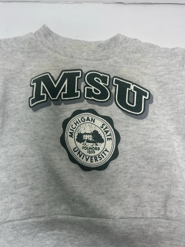 Sudadera De Colección Piel De Conejo MSU Niño Pequeño 12M Gris Hecha en EE. UU. Foto 3 de 4