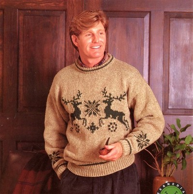 Reynolds Knitting Pattern 346 Candide Heavyweight Man's Deer Sweater 38''-46''