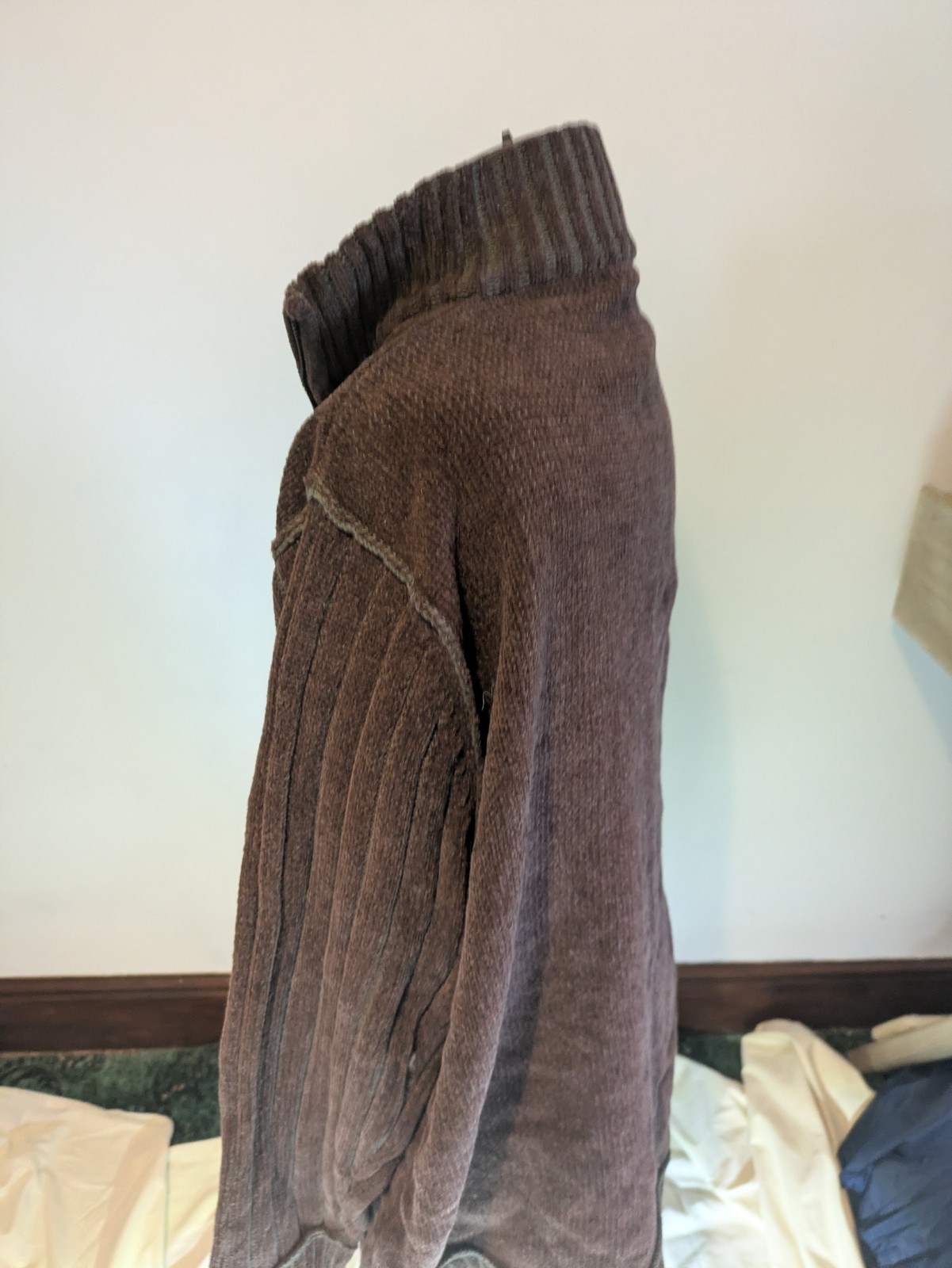 George Mens Chenille Style Jumper Burgundy Zip  Front image 3