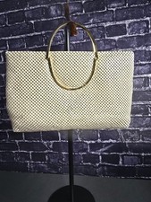 Vtg Metal Mesh Handbag Cream Gold Tone Frame Handle Evening Bag Whiting...