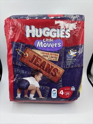 Huggies Little Movers Jeans Diapers Vintage, Size 4, 25-Pack