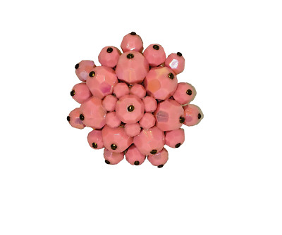 Vintage Pink Austrian Crystal Opaque Bead Aurora Borealis Brooch Pin Marked