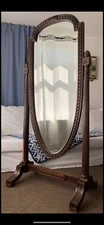 Antique Full Height Mahogany Oval Cheval Mirror
