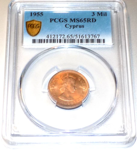 CYPRUS 1955 3 Mils NGC MS65 QEII British Crown Colony Flying Fish UK COIN