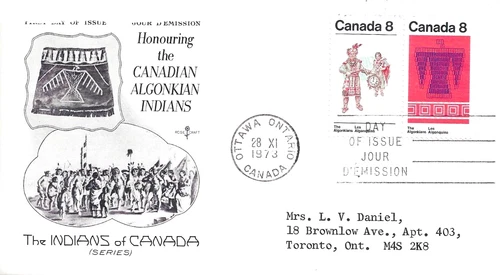🍁Canada   #569a Pair    "Algonkian Indians"    Fine Used  1973  Rosecraft Cover