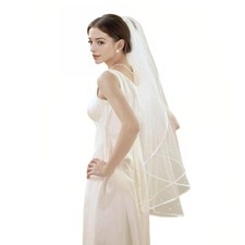 1 Tier Pearl Bridal Veil Tulle Ribbon Edge Wedding Veil for Brides and Women ...